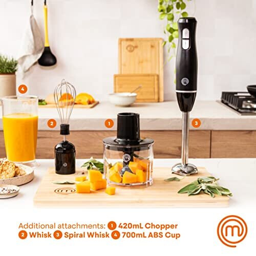 MasterChef Hand Blender 4 in 1 Set including Blending Stick, Electric