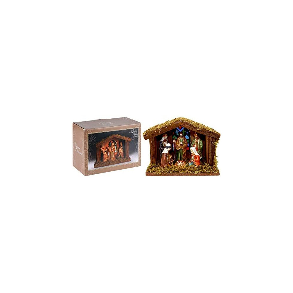 Illuminated Christmas Nativity Scene - Battery Operated Light Up LED Nativity Stable and Figurines Set