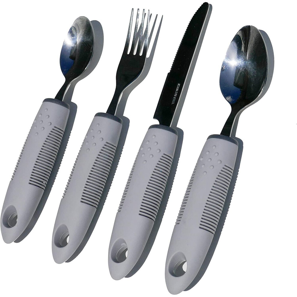 4 Piece Cutlery Set Easy Grip. Chunky Handles, Ideal Eating Aid for The Disabled, Elderly, Visually Impaired & Sufferers of Arthritis, Parkinson's