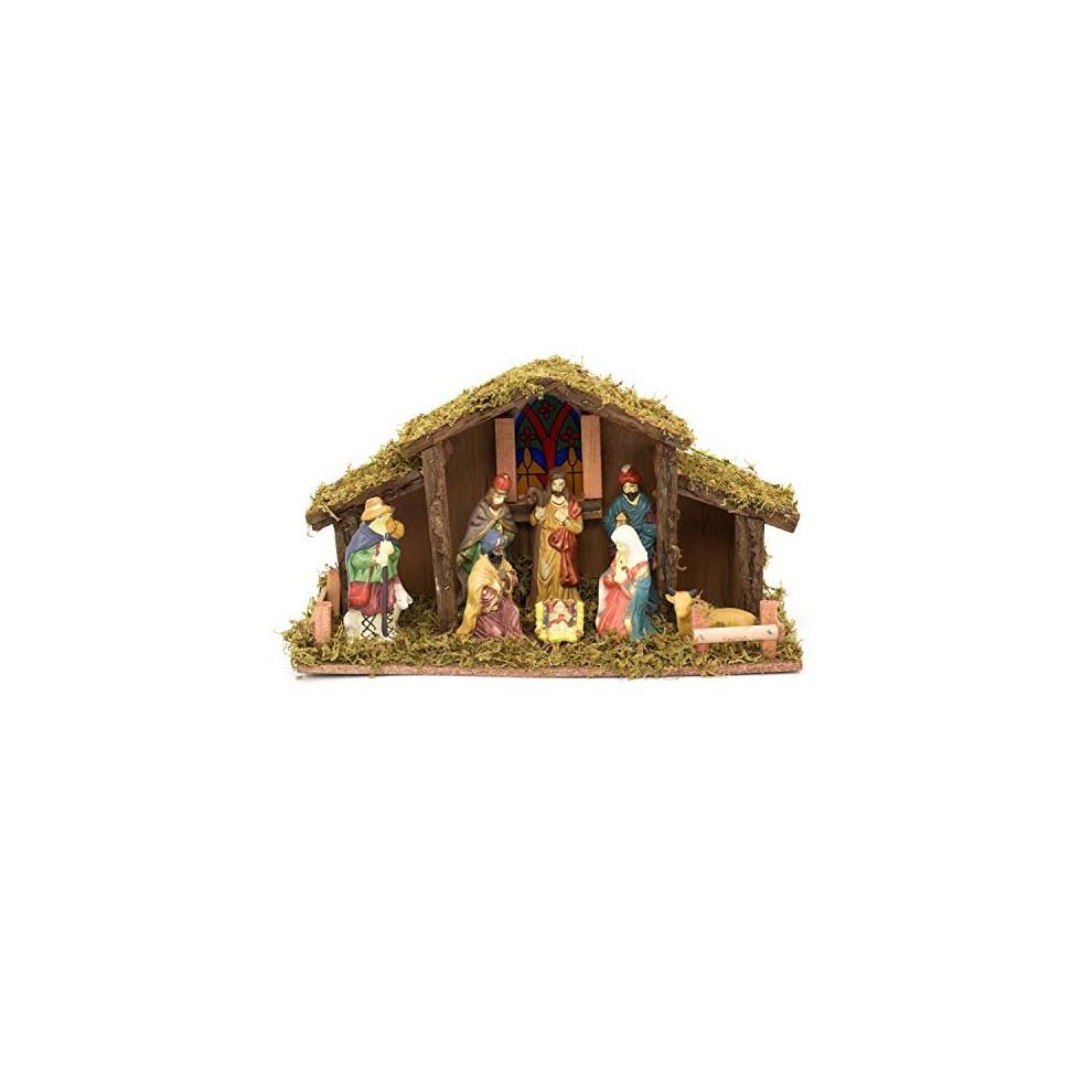 Carousel Home and Gifts Light Up LED Freestanding Christmas Nativity Set Scene Crib Stable With Figures