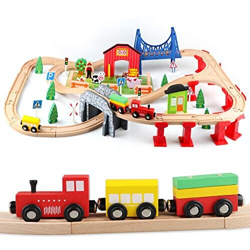 Wood & Wheels Toy Train Magnetic with fashion train track