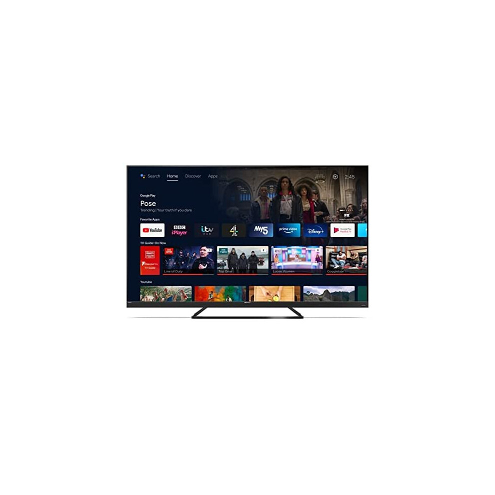 Sharp 4T-C65eq3km2ag 65-Inch 4K Uhd Quantum Dot Frameless Android Smart Tv With Freeview Hd, Google Assistant, Chromecast, 4 X Hdmi, 2 X Usb