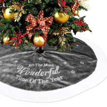 Grey Christmas Faux Fur Tree Skirt 90 cm with Round Trim Xmas Tree Skirt Base Cover Christmas Decoration