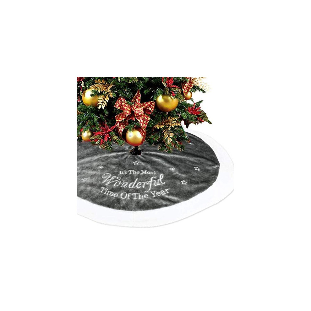 Grey Christmas Faux Fur Tree Skirt 90 cm with Round Trim Xmas Tree Skirt Base Cover Christmas Decoration