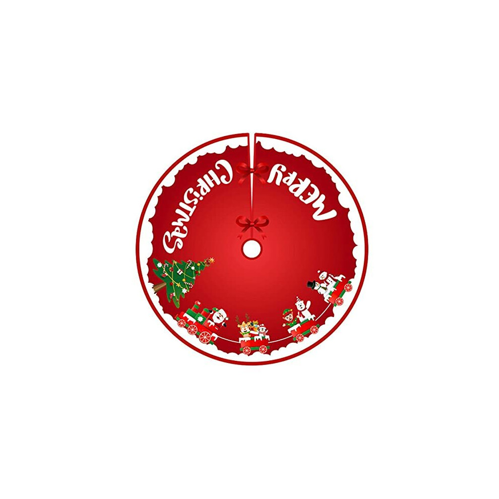 Christmas Tree Skirt 36 Inch, Cloth Red White Tree Skirts Base Cover Decorations for Xmas Party Holiday Home Garden (Christmas Train)-image-OPC-PB56K2S-NEW