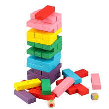 Wondertoys Wooden Stacking Toys Board Games Building Blocks for Kids Balancing Puzzles Toys Learning Educational Sorting Family Games- 48 pieces