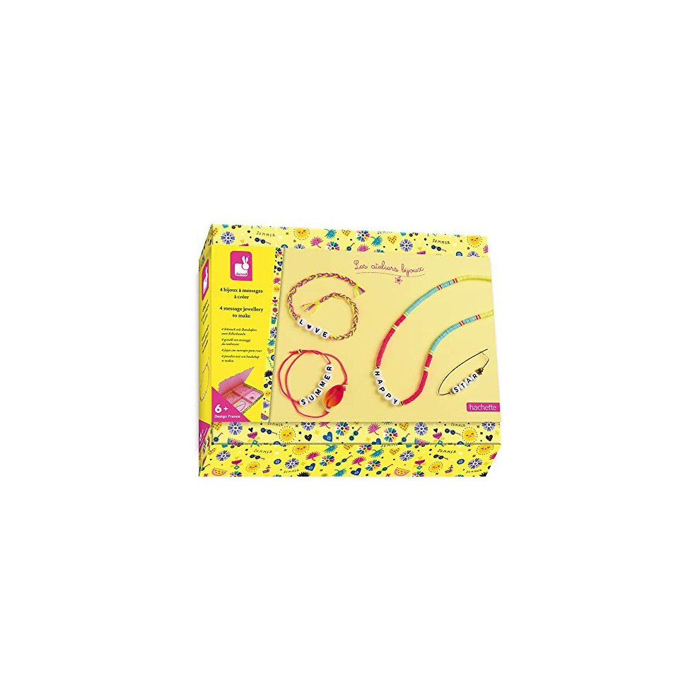 Janod - Box Of 4 Message Jewellery Pieces To Create - Les Ateliers Bijoux - Childrens Creative Leisure Kit - Encourages Fine Motor Skills And Cr