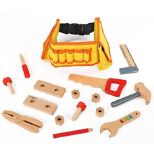 SOKA Wooden Carpenters Tool Belt with Wooden Tools - Construction Wood Craft Pretend Play Builder Tool Belt Preschool Learning Toy 16 pieces for