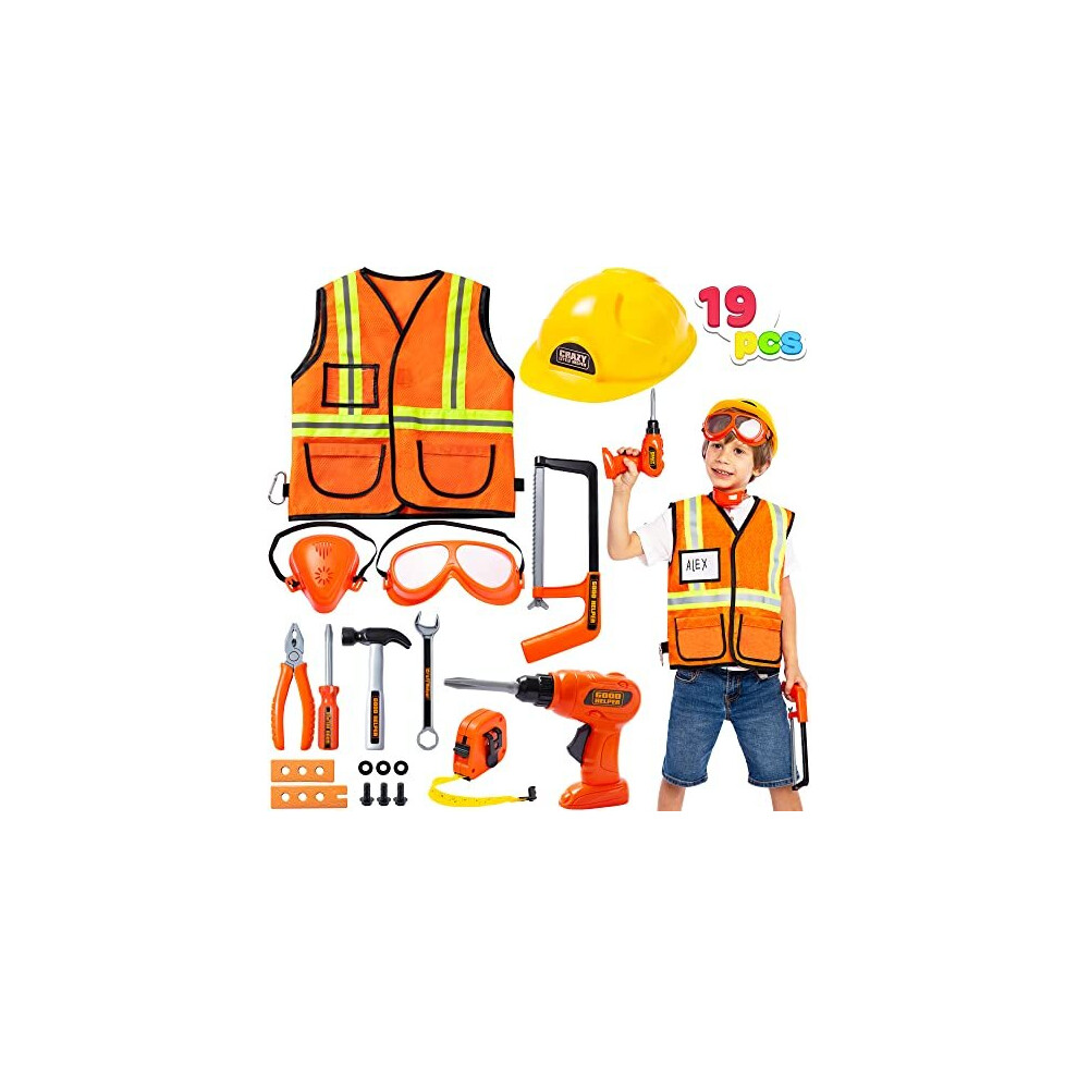 JOYIN Construction Worker Costume Role Play Tool Toys Set for 3-6 Years Old Kids, Great Educational Toy Gift for Christmas and Birthday Orange