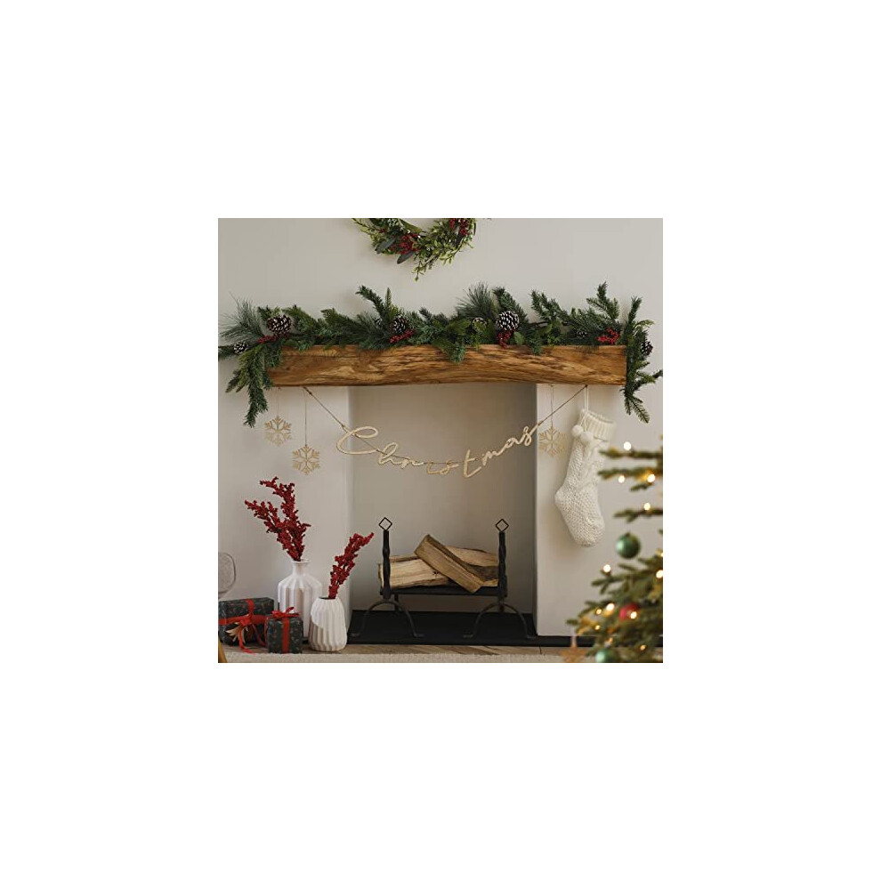 Ginger Ray Artificial Foliage Christmas Berry & Pinecone Fireplace Garland Decoration, 1.8 Metres Red/Green
