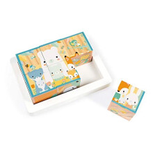 Janod - Tray Of 6 Solid Wood Cubes for Baby - Pure Collection - Early Years and Early Years Toy - Teaches Fine Motor Skills - Water-Based Paint -