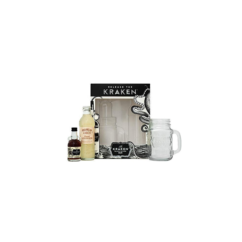 Kraken Spiced Rum Gift Set  The Kraken Black Spiced Rum 50ml, Kraken Rum Glass and Premium Ginger Beer 200ml - The Perfect Storm, Official