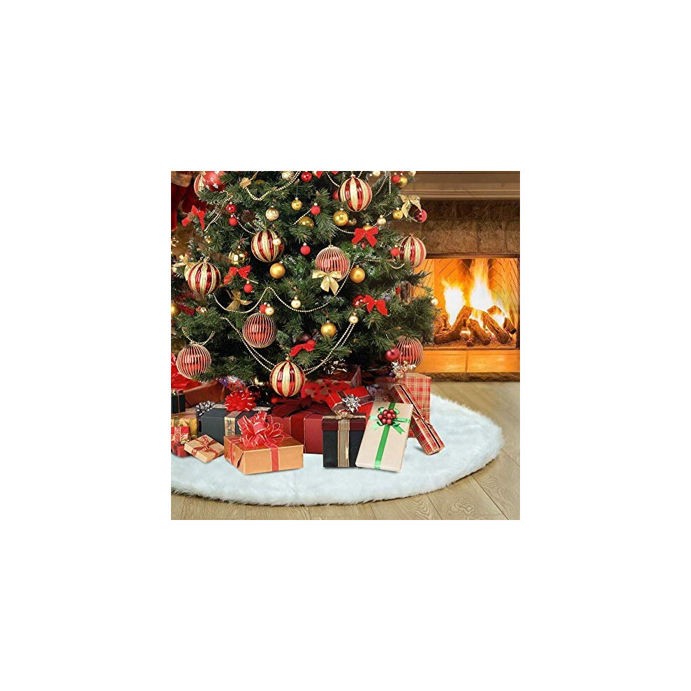 Christmas Tree Skirt - 48 inches White Christmas Tree Skirt, High-End Soft Classic Fluffy Faux Fur Tree Skirt for Xmas Tree Decorations and-image-OPC-PB56KJH-NEW