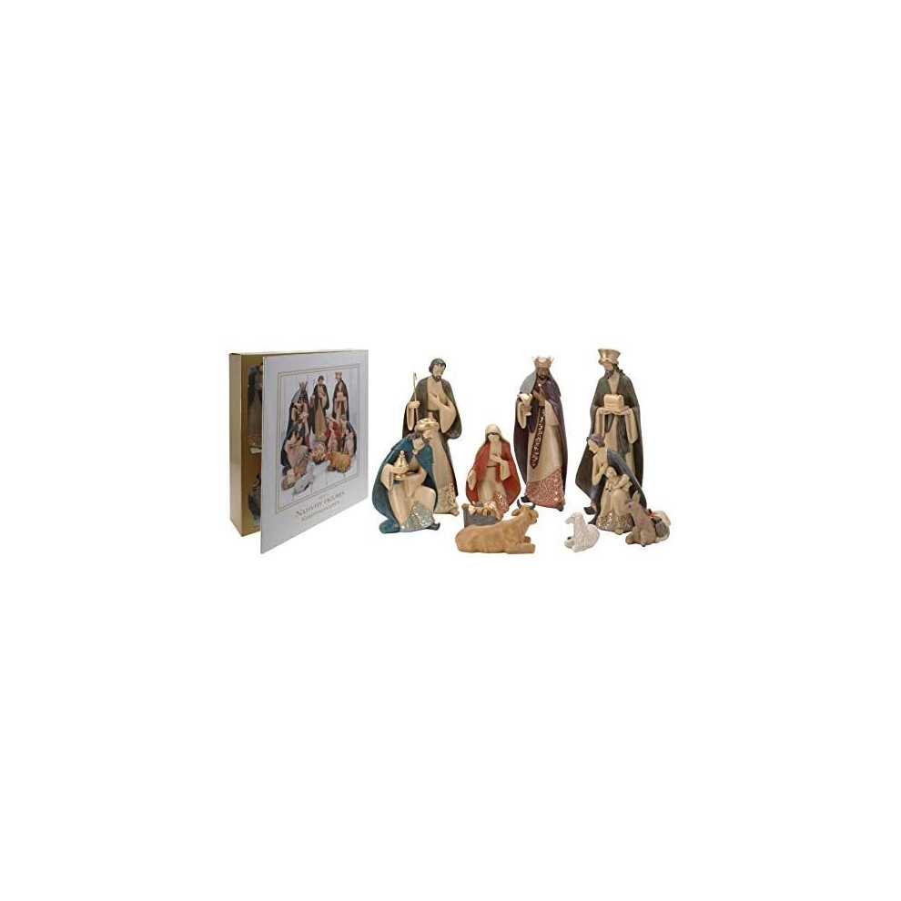 Carousel Home And Gifts Deluxe Christmas Nativity Set - Extra Large Traditional Crib Scene With 10 Beautiful Detailed Figures Gold