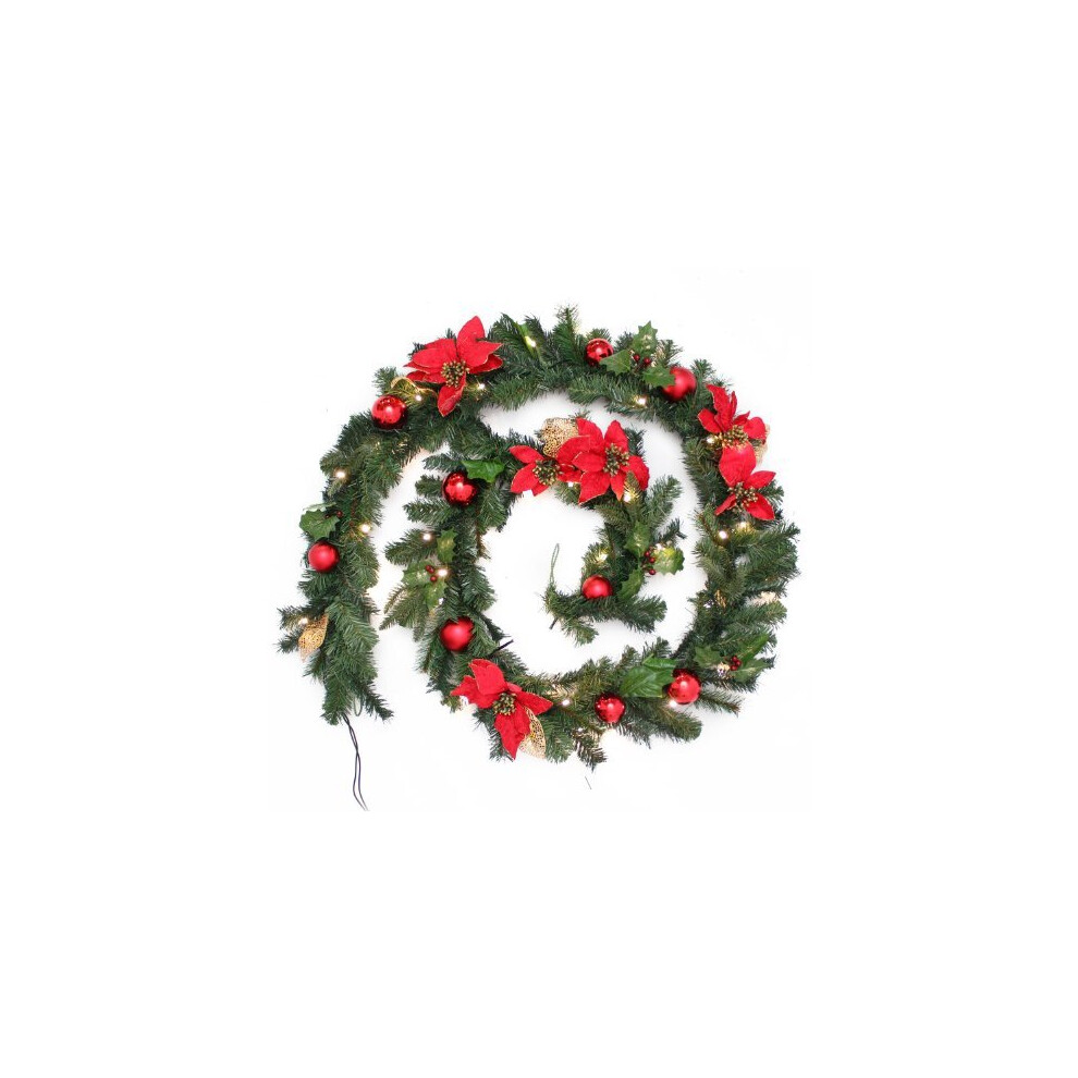 WeRChristmas Pre-Lit Decorated Garland Illuminated with 40 Warm White LED Lights, 9 feet - Red/Gold