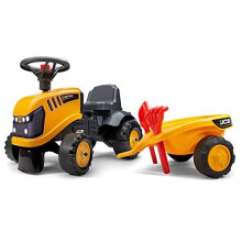 Falk 215C Baby Trailer, rake & Shovel-Outdoor Ride on Tractor for Kids Ages 12 Months +, JCB Yellow