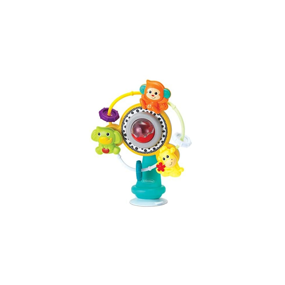 Infantino Jungle Ferris Wheel - Spinning High Chair Toy with Three Jungle Animals and Music and Practical Suction Cup, Multi-Colour