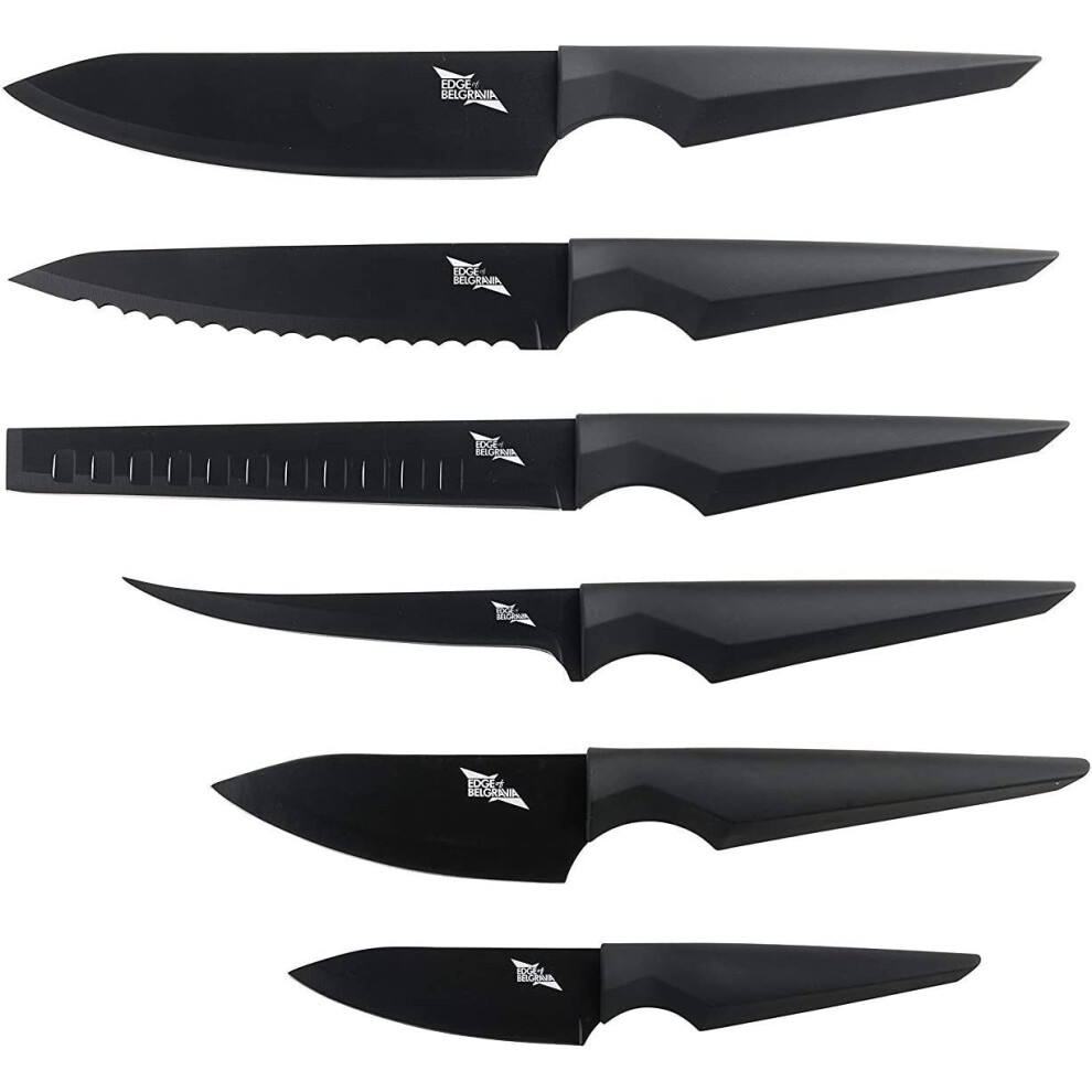 Edge of Belgravia Precision Complete Chef Knife Set for Kitchen- 6 Pieces - Black