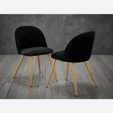 (Black) Venice Velvet Dining Chairs with Stylish Oak-Effect Legs