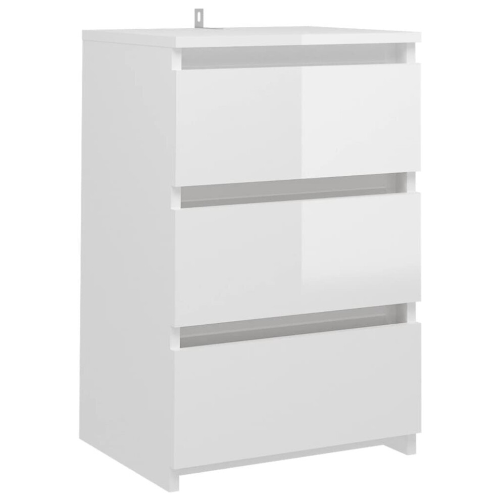 vidaXL Bed Cabinet High Gloss White Engineered Wood Indoor Bedside Cabinet