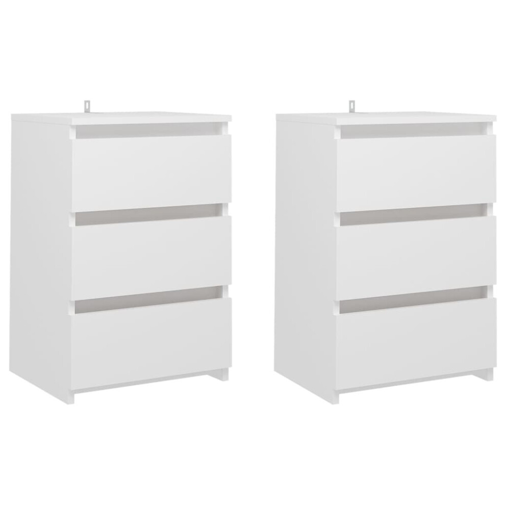 VidaXL Bed Cabinets - 2 Pcs - White - Engineered Wood - 40x35x62.5 cm - Image 2