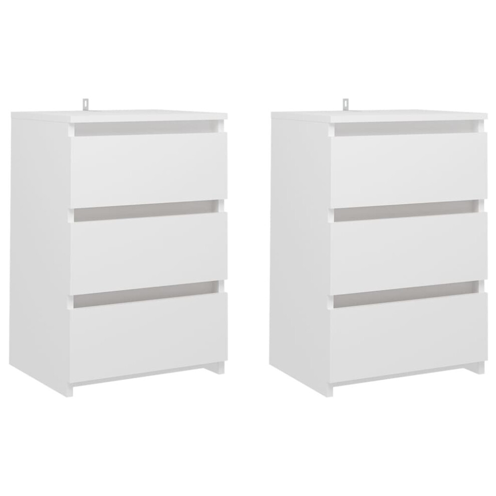 vidaXL 2x Bed Cabinets White Engineered Wood Indoor Bedside Storage Cabinet