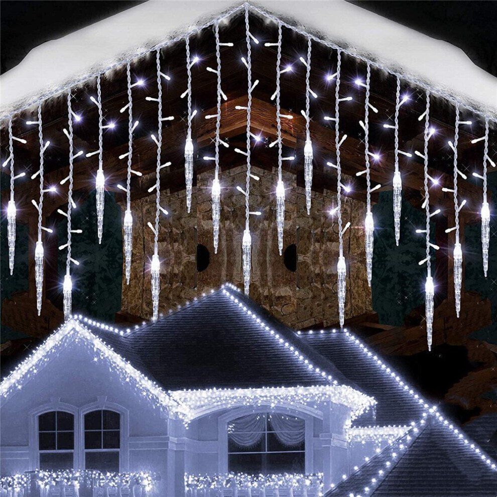 (White) 96LED Icicle Light Christmas Decoration Patio UK Plug