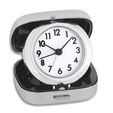 TFA Dostmann 60.1012 Analogue Alarm Metal Box for Travel, Folding Quartz Clock, Silver, Plastic, Stainless Steel Look, (L) 65 x (B) x (H) 27 (70) mm