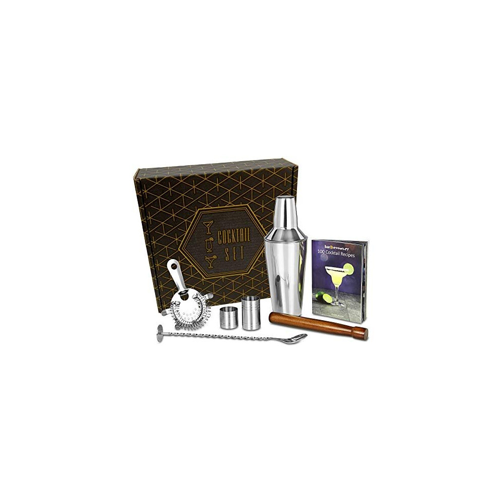 bar@drinkstuff Manhattan Cocktail Shaker Set with Recipe Book and Accessories