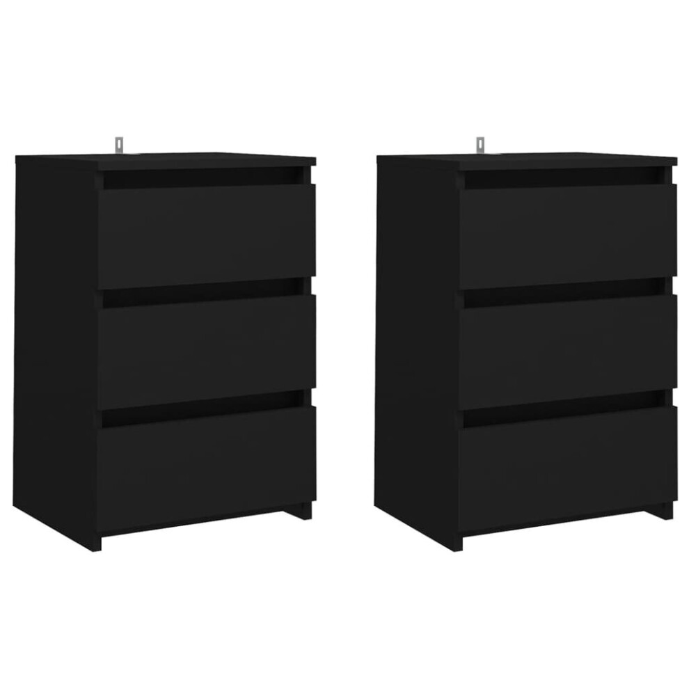 vidaXL 2x Bed Cabinets Black Engineered Wood Indoor Bedside Storage Cabinet