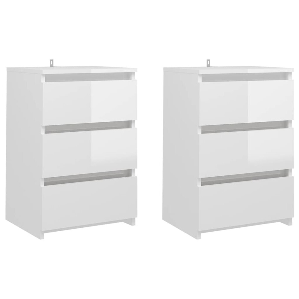 vidaXL 2x Bed Cabinets High Gloss White Engineered Wood Indoor Side Cabinet