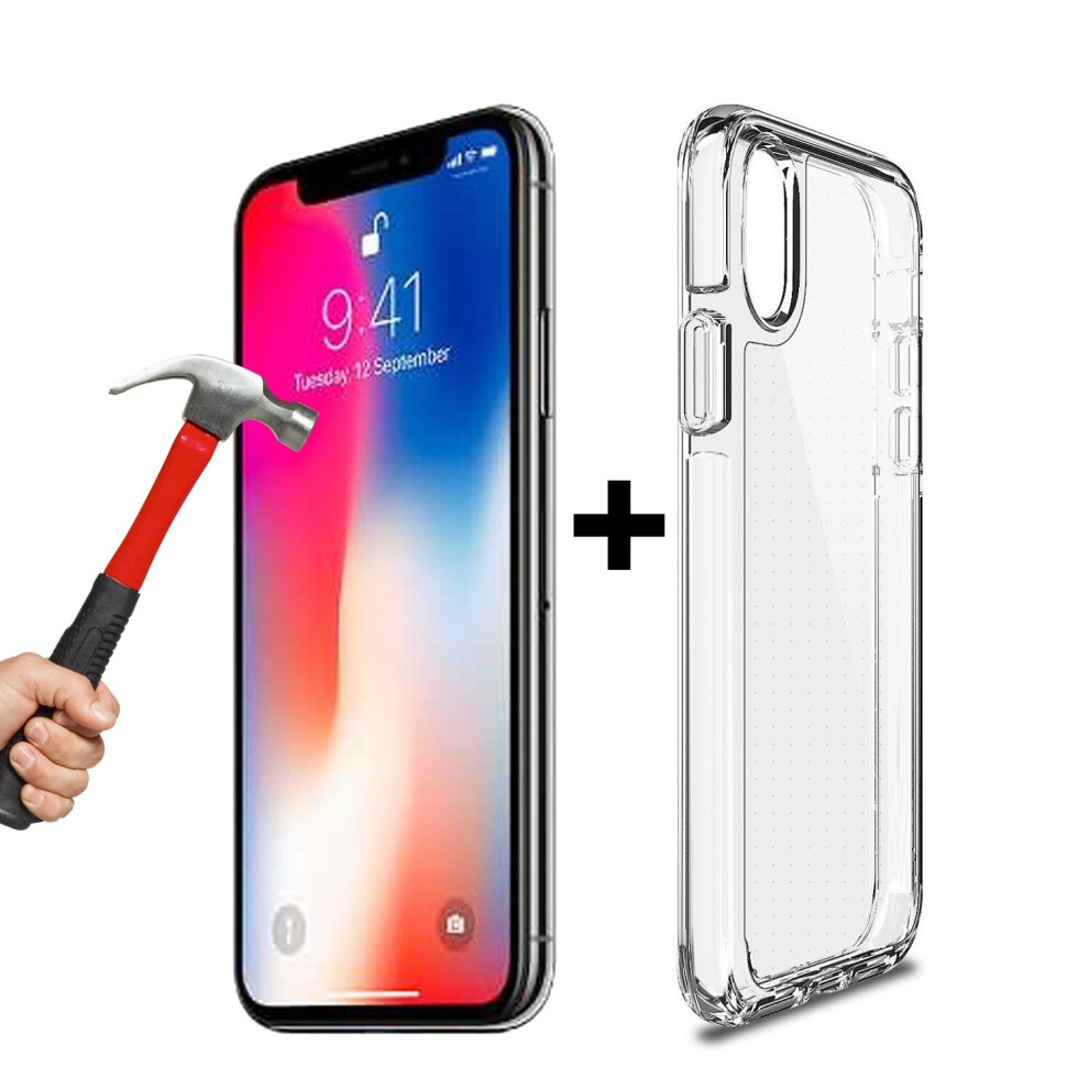Apple Iphone Xs Max Clear Case Cover And 9H Tempered Glass Front Screen Protector 3873109197820