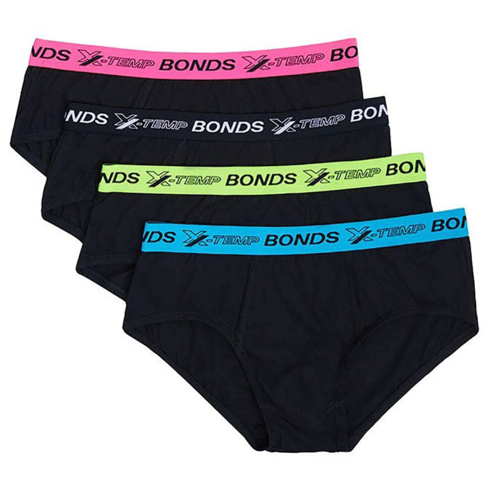 (XL) Bonds 4 Pack X-Temp Briefs Mens Cotton Sports Undies Underwear Black MXEG4A