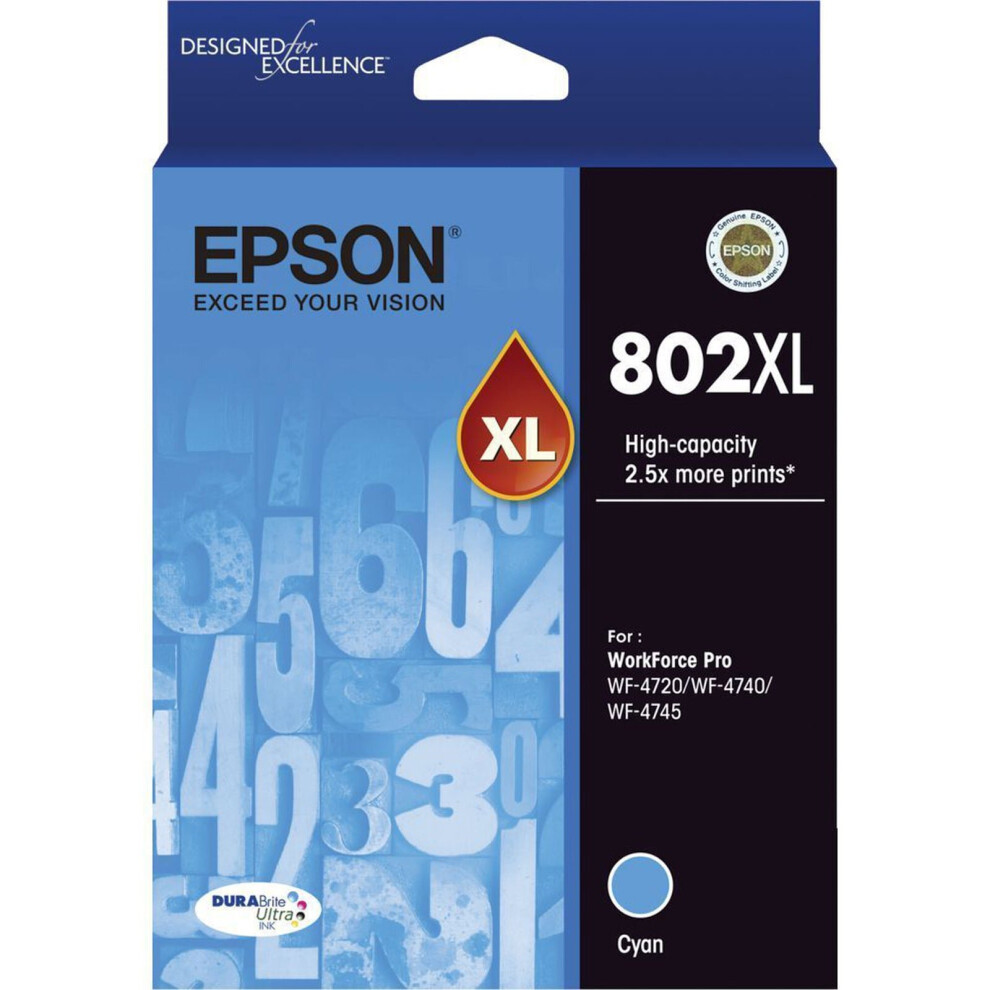 GENUINE Original Epson 802XL Cyan High Capacity Ink Cartridge Toner T356292