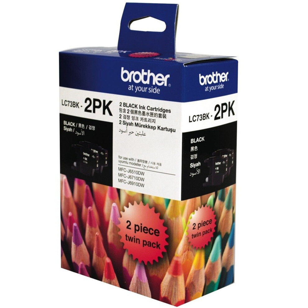 GENUINE Original Brother LC73BK2PK LC-73 BLACK Twin Pack Ink Cartridge Toner