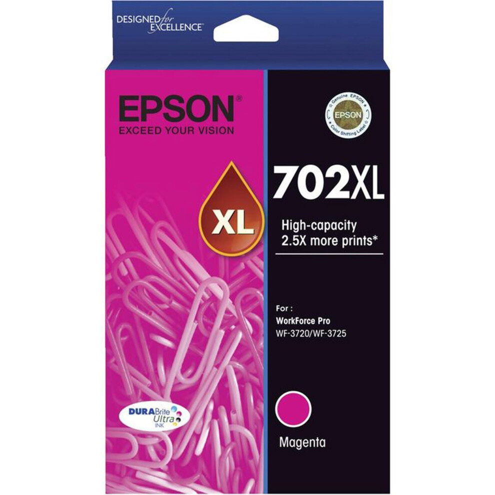 GENUINE Original Epson 702XL Magenta Ink Cartridge WF-3720 WF-3725 T345392