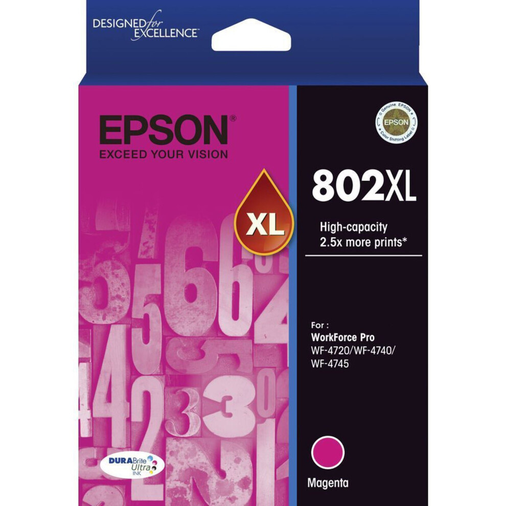 GENUINE Original Epson 802XL Magenta High Capacity Ink Cartridge Toner T356392