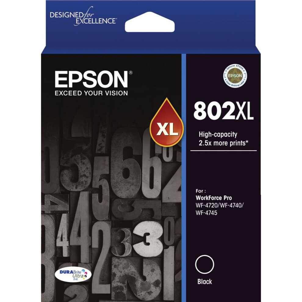 GENUINE Original Epson 802XL Black High Capacity Ink Cartridge Toner T356192