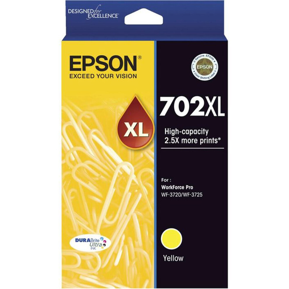 GENUINE Original Epson 702XL Yellow Ink Cartridge WF-3720 WF-3725 T345492