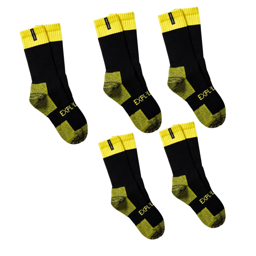 (11-14) Holeproof Explorer 5 Pairs Socks Original Men Tough Thick Work Crew Above Ankle Cotton Yellow 01K Pack 01 SYNH3N Bulk