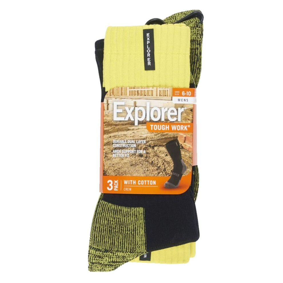 (11-14) Holeproof Explorer 3 Pairs Original Men Tough Thick Work Crew Above Ankle Cotton Socks Bulk Yellow 01K Pack 01 SYNH3N-image-OPC-PB56WWH-NEW
