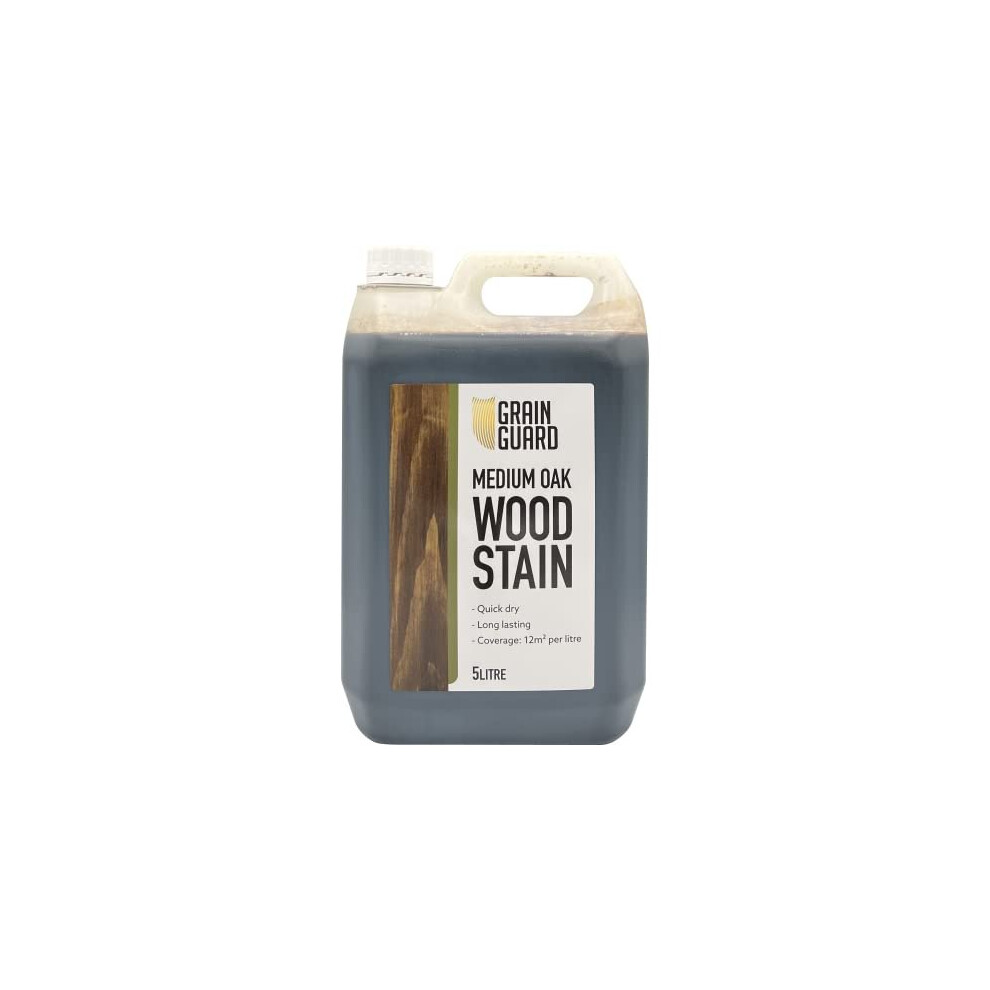 (5 Litre, Medium Oak) GRAIN GUARD Wood Stain | Water Based | Interior & Exterior Use
