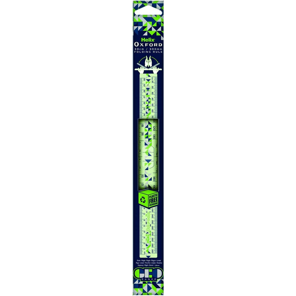 Helix Oxford Geo Folding 30cm Ruler - Green