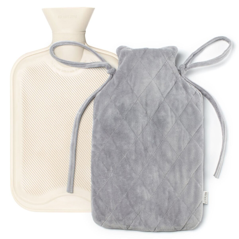 Livivo Grey (Grey) 2L Hot Water Bottle With A Faux Fur Fleece Cover