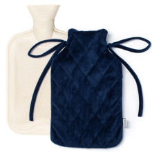 (BLUE) LIVIVO 2L Hot Water Bottle with a Faux Fur Fleece Cover