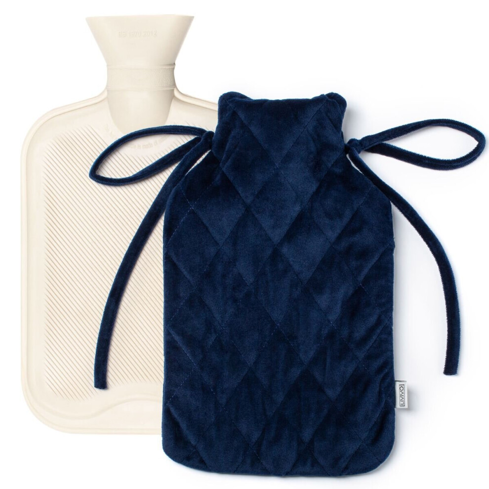 Livivo (Blue) 2L Hot Water Bottle With A Faux Fur Fleece Cover Blue
