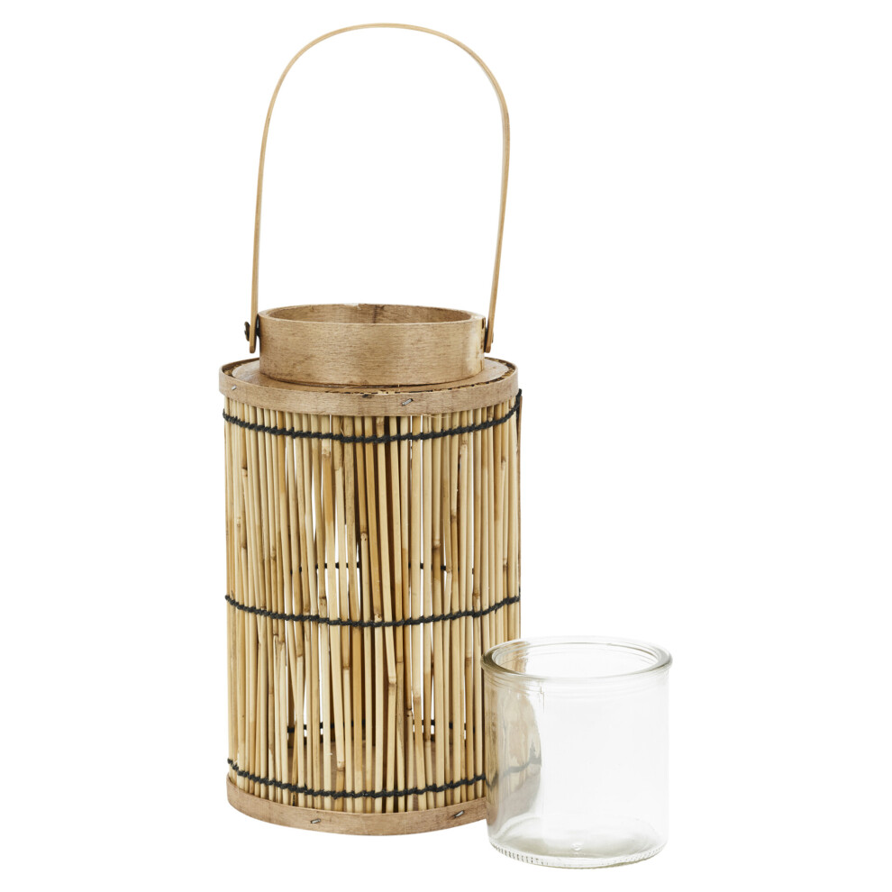 Bamboo Hanging Lantern Handle With Glass Candle Tea Light Holder Decor