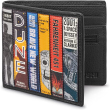 Sci-Fi Bookworm Men's Leather Wallet by Yoshi, Genuine Black Leather Wallet, RFID Blocking Wallet, Bifold Wallets for Men