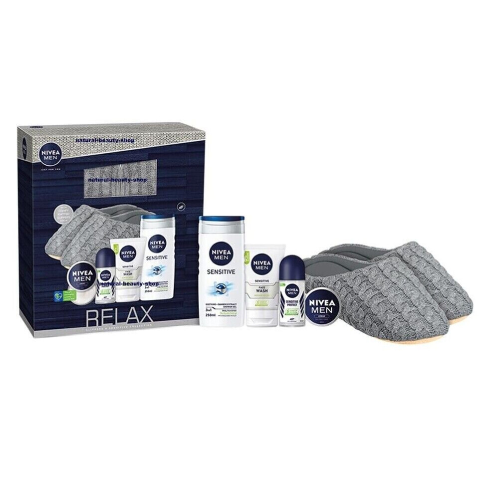 Nivea Men RELAX Slippers & Sensitive Collection Gift Set, HAPPY CHRISTMAS
