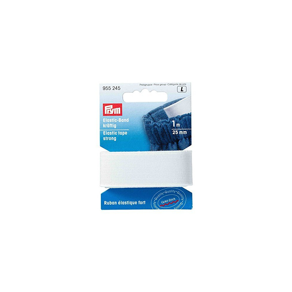 Prym Elastic Tape, Strong, 25mm, White, 1m